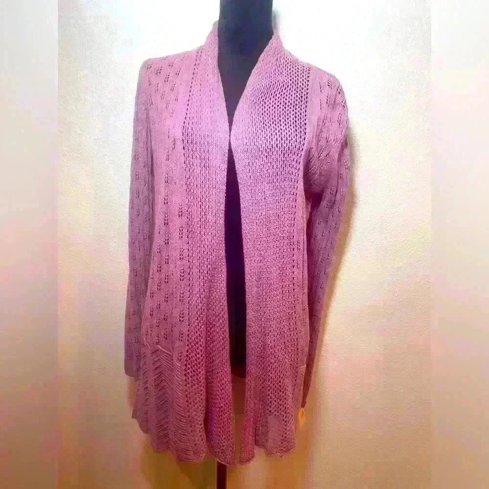 Elegant Mauve Open-Knit Cardigan by Belldini, Size XL